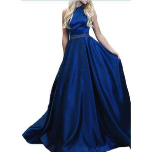 Planet Gates picture color 2 / 2 Marriage Satin Halter A Line Long Evening Dresses 2018 Sleeveless Backless Beading Floor Length Evening Dress HFY50901