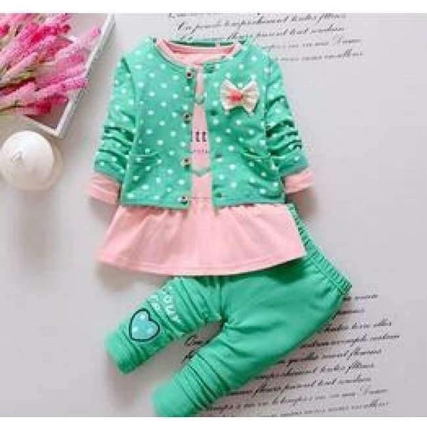 Planet Gates picture color 2 / 9M Kids Spring baby girls clothing sets wave point clothing set baby girls cotton clothes suit childern cartoon 3pcs suit