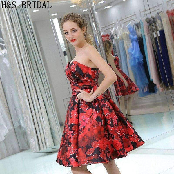 Planet Gates Picture color / 2 BRIDAL Sweetheart cocktail dresses 2017 party Backless vestido cocktail Print Flower fabric cocktail dresses