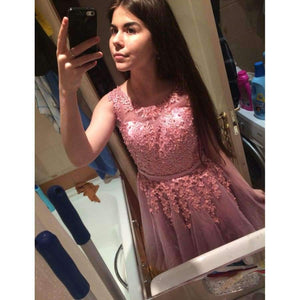 Planet Gates picture color / 2 Hot Sale Tulle Applique Pearls Short Prom Dress Party Cocktail Dresses Cap Sleeve Vestidos De Coctel Robe