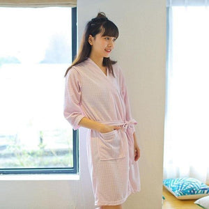 Planet Gates Picture color 2 / XL Unisex Men Women Solid Cotton Waffle Sleep Lounge summer Bathrobe Nightgowns Lovers Robes