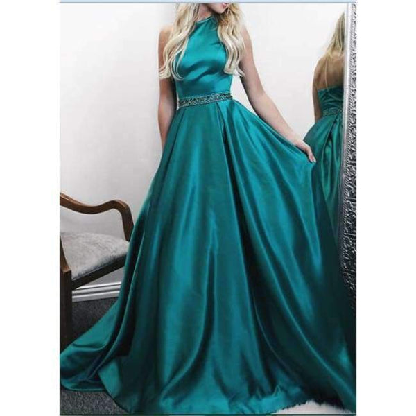 Planet Gates picture color 3 / 2 Marriage Satin Halter A Line Long Evening Dresses 2018 Sleeveless Backless Beading Floor Length Evening Dress HFY50901