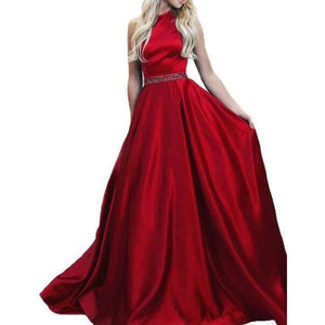 Planet Gates picture color 4 / 2 Marriage Satin Halter A Line Long Evening Dresses 2018 Sleeveless Backless Beading Floor Length Evening Dress HFY50901