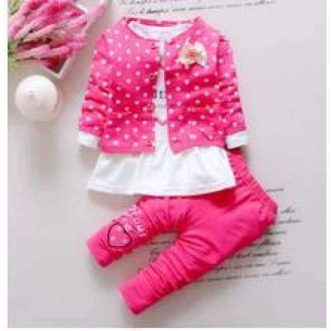 Planet Gates Kids Spring baby girls clothing sets wave point clothing set baby girls cotton clothes suit childern cartoon 3pcs suit