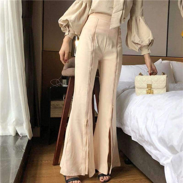 Planet Gates picture color / S Set Bow Puff Sleeve Blouses & High Waist Zippers Flare Pant OL Women Sets Casual Pant Suits Autumn 2018
