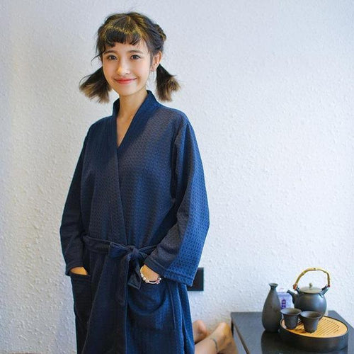 Planet Gates Picture color / XL Unisex Men Women Solid Cotton Waffle Sleep Lounge summer Bathrobe Nightgowns Lovers Robes