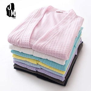 Planet Gates Picture color / XL Unisex Men Women Solid Cotton Waffle Sleep Lounge summer Bathrobe Nightgowns Lovers Robes