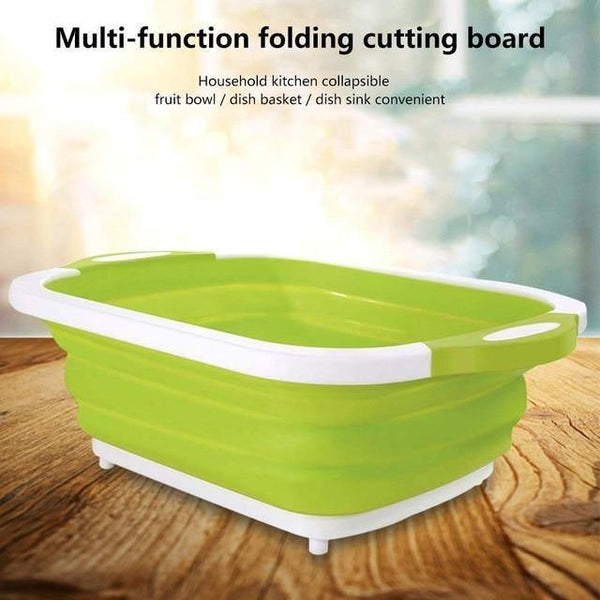 Planet Gates Piece Green 3in1 Sink Folding Chopping Cutting Board Dish Tub Fruit Vegetable Washing Drain Storage Basket Collapsible Colander Kitchen Tool