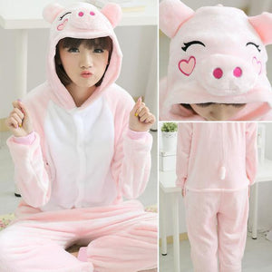 Planet Gates pig / S Animal Pajamas Flannel Winter Women Men Unicorn Stitch Panda Pikachu Onesie Sleep lounge Sleepwear