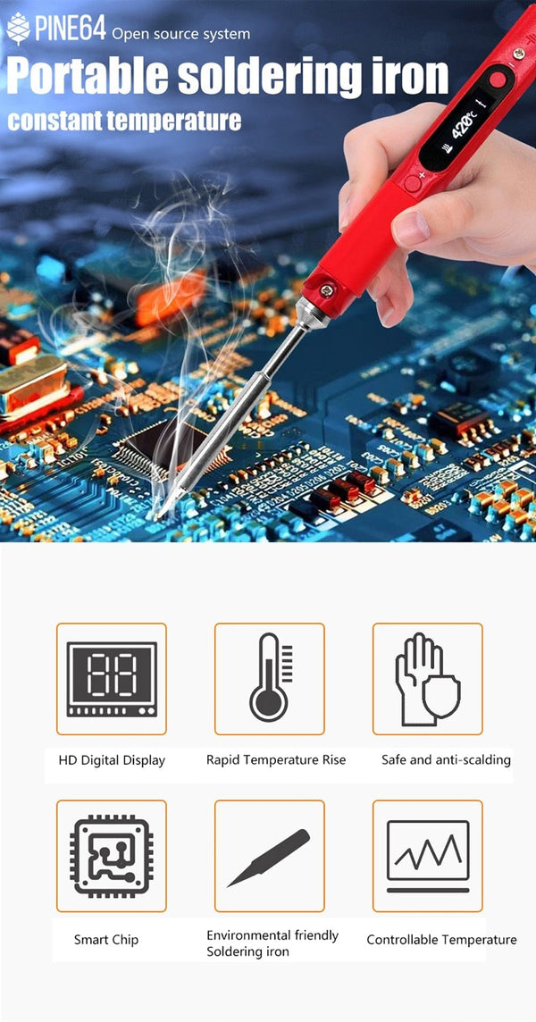Planet Gates Pine64 Pinecil Soldering Iron Portable Mini USB Interface For Welding tools constant temperature Intelligent maintenance Electr
