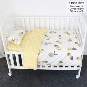 Planet Gates Pineapple 3 Pcs Set Baby Bedding Set Pure Cotton Flamingo Grey Cloud Pattern Crib Kit Including Pillowcase Duvet Cover Cot Flat Sheet
