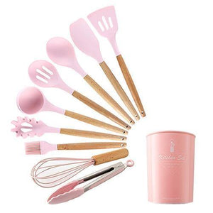 Planet Gates Pink 10pcs-A 9/10/12pcs Cooking Tools Set Premium Silicone Kitchen Cooking Utensils Set With Storage Box Turner Tongs Spatula Soup Spoon