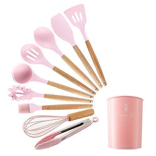 Planet Gates Pink 10pcs-A 9/10/12pcs Cooking Tools Set Premium Silicone Kitchen Cooking Utensils Set With Storage Box Turner Tongs Spatula Soup Spoon