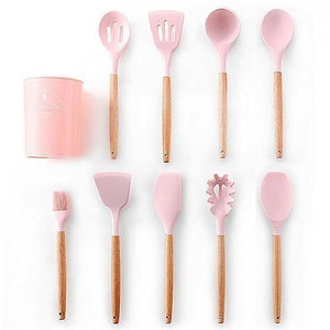 Planet Gates Pink 10pcs-B 9/10/12pcs Cooking Tools Set Premium Silicone Kitchen Cooking Utensils Set With Storage Box Turner Tongs Spatula Soup Spoon