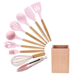 Planet Gates Pink 10pcs-C 9/10/12pcs Cooking Tools Set Premium Silicone Kitchen Cooking Utensils Set With Storage Box Turner Tongs Spatula Soup Spoon