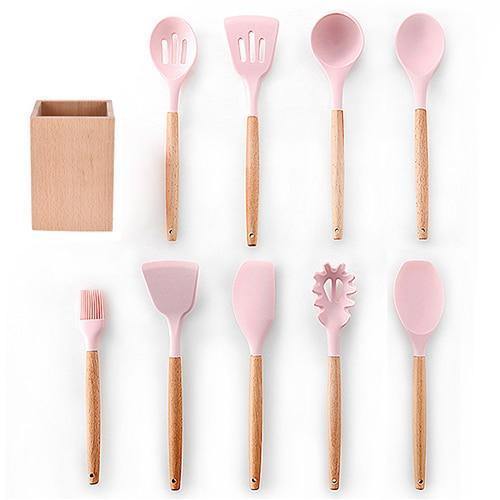 Planet Gates Pink 10pcs-D 9/10/12pcs Cooking Tools Set Premium Silicone Kitchen Cooking Utensils Set With Storage Box Turner Tongs Spatula Soup Spoon