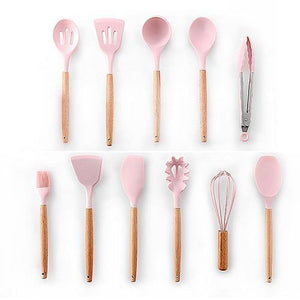 Planet Gates Pink 11pcs 9/10/12pcs Cooking Tools Set Premium Silicone Kitchen Cooking Utensils Set With Storage Box Turner Tongs Spatula Soup Spoon
