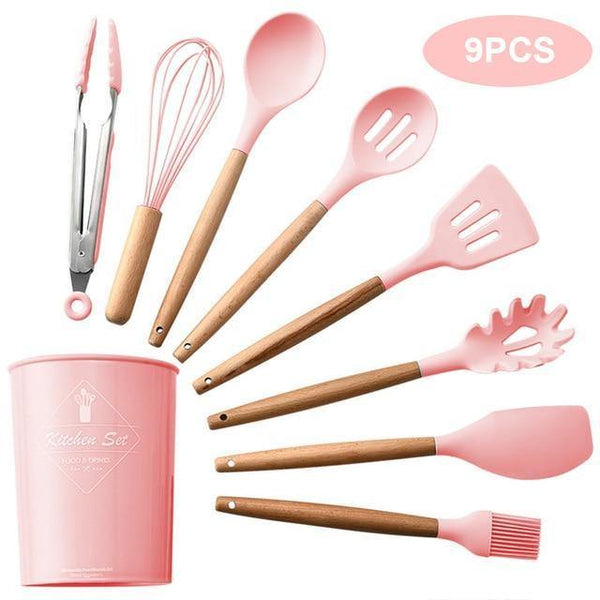 12pcs/set Cooking Utensil Set Silicone Spaghetti Tong /Food Clip/ Oil Brush /Spatula/ Egg Beater/Container Kitchen Tool