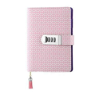 Planet Gates Pink / 135 X 185 mm A6 name customize Korean lock leather notebook writing pads kawaii flower women girl gift loose leaf password lockable diary