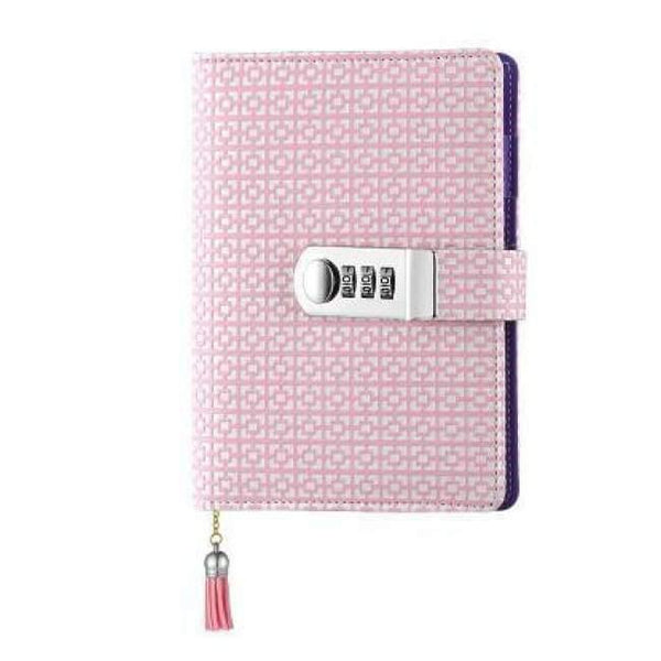 Planet Gates Pink / 135 X 185 mm A6 name customize Korean lock leather notebook writing pads kawaii flower women girl gift loose leaf password lockable diary