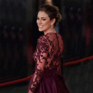 Planet Gates Pink / 18 Purple Long Sleeve Scoop Evening Gowns Woman Celebrity Dress Red Cerpet Dresses Satin A line Evening Dresses