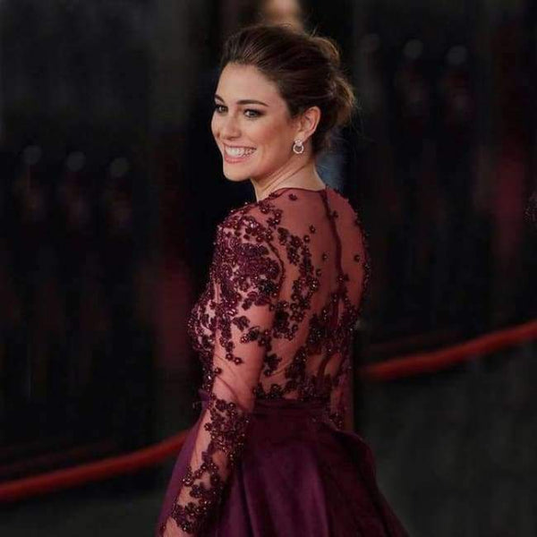 Planet Gates Pink / 18 Purple Long Sleeve Scoop Evening Gowns Woman Celebrity Dress Red Cerpet Dresses Satin A line Evening Dresses