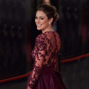 Planet Gates Pink / 18 Purple Long Sleeve Scoop Evening Gowns Woman Celebrity Dress Red Cerpet Dresses Satin A line Evening Dresses