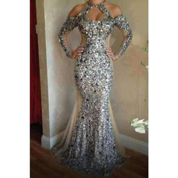 Planet Gates Pink / 18 Silver Sequined Crystal Evening Dresses Long Mermaid Sparkly Formal Gowns Amazing Women party DRess Vestidas De Noiva