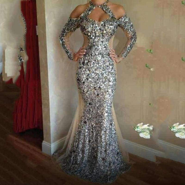 Planet Gates Pink / 18 Silver Sequined Crystal Evening Dresses Long Mermaid Sparkly Formal Gowns Amazing Women party DRess Vestidas De Noiva