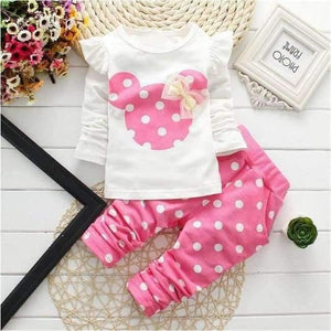 Planet Gates Pink / 18M Baby Girls Sport Clothes Sets for Toddler Cotton Print Mickey T-Shirt+Polka Dot Pants Suit Kids Tops Trousers Cloting