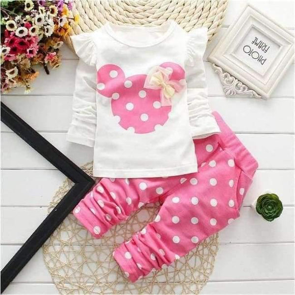Planet Gates Pink / 18M Baby Girls Sport Clothes Sets for Toddler Cotton Print Mickey T-Shirt+Polka Dot Pants Suit Kids Tops Trousers Cloting