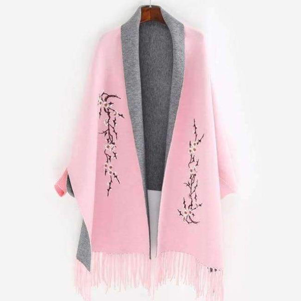 Planet Gates Pink / 190cmX65cm Design with sleeve Poncho scarf winter warm  cashmere Embroidery Cape tassel Blanket wrapped scarf shawl For Women