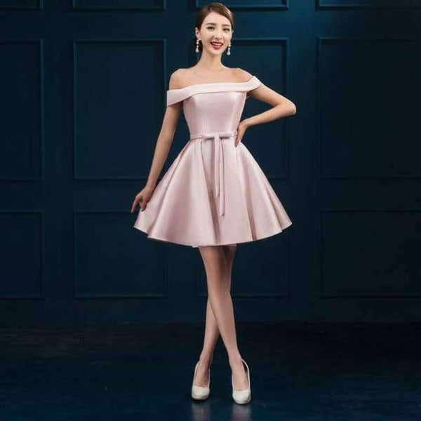 Planet Gates pink / 2 New arrival simple cocktail party Dresses Vestido de Festa boat neck lace-up short style dresses satin ribbons bow