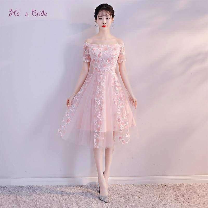 Planet Gates Pink / 2 New Pink Elegant Cocktail Dress Strapless Short Sleeves Appliques A-line Simple Knee-length Party Formal Vestidos