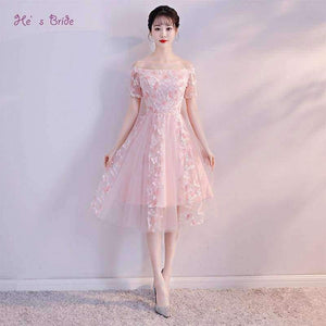 Planet Gates Pink / 2 New Pink Elegant Cocktail Dress Strapless Short Sleeves Appliques A-line Simple Knee-length Party Formal Vestidos