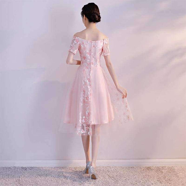 Planet Gates Pink / 2 New Pink Elegant Cocktail Dress Strapless Short Sleeves Appliques A-line Simple Knee-length Party Formal Vestidos