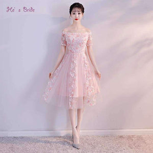 Planet Gates Pink / 2 New Pink Elegant Cocktail Dress Strapless Short Sleeves Appliques A-line Simple Knee-length Party Formal Vestidos