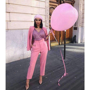 Planet Gates Pink 2 Piece Set Women Business Suits Ladies Office Suits Women Tuxedo Trouser Suit Formal Evening Wedding Suits W216