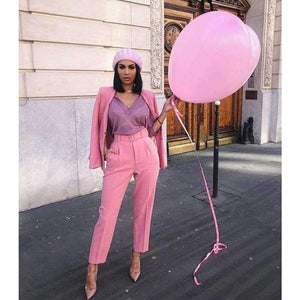 Planet Gates Pink 2 Piece Set Women Business Suits Ladies Office Suits Women Tuxedo Trouser Suit Formal Evening Wedding Suits W216