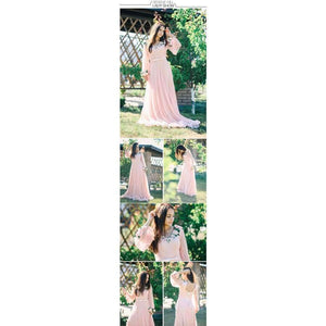 Planet Gates Pink / 2 Sexy Fashion  Lantern sleeve Peach  Pink Glitter  Pearls Flower  A-line Evening Dresses Fashion  Design Style   LA6342