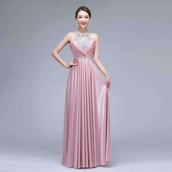Planet Gates pink / 2 Vestido de Festa de Casamento 2018 Long Crystal Bridesmaid Dresses for Wedding Party Satin Dress Formal Prom Party Gowns