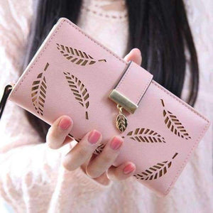 Planet Gates Pink 2018 Women Wallet Purse Female Long Wallet Gold Hollow Leaves Pouch Handbag For Women Coin Purse Card Holders Portefeuille Femme