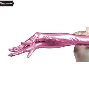 Planet Gates pink / 22inch Ensnovo Women Spandex Polyester Black Shiny Metallic 22" Long Sleeve Cosplay Costumes Wet Look Opera Length Evening Gloves