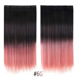 Planet Gates Pink / 22inches 22" Rainbow Straight Hairpieces 5 Clips in Hair Extensions One Piece Pink Purple Ombre Synthetic Wigs For Women Heat Resistant