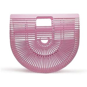 Planet Gates Pink / 28cm Travel Vacation Totes Bamboo Handbag For Ladies Women Handbag Female Handmade Woven Straw Beach Bag Summer Women's Purse