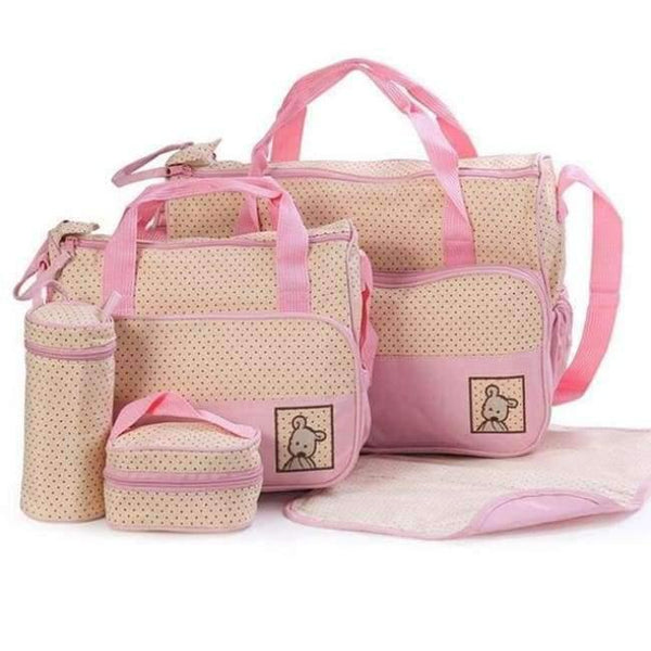 Planet Gates Pink 39*28.5*17CM 5pcs Baby Diaper Bag Suits For Mom Baby Bottle Holder Mother  Stroller Maternity Nappy Bags Sets