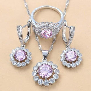 Planet Gates Pink 3PCS / 10 Wedding Costume 925 Sterling Silver White Zircon Jewelry Sets For Women Bridal Accessories  Jewel