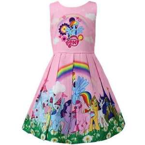 Baby Summer Princess Little Pony Rainbow Dresses For Girls Halloween Birthday Party Vestidos Dress Children Clothing - Pink 4 / 2T
