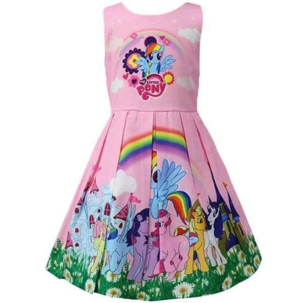 Baby Summer Princess Little Pony Rainbow Dresses For Girls Halloween Birthday Party Vestidos Dress Children Clothing - Pink 4 / 2T