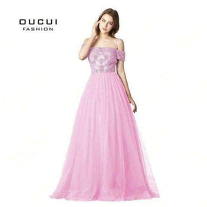 Planet Gates pink / 4 Backless Long Evening Dress Tulle  Formal Handmade Crystal Ball Gown Boat Neck Spaghetti Strap Hot Drill OL103016
